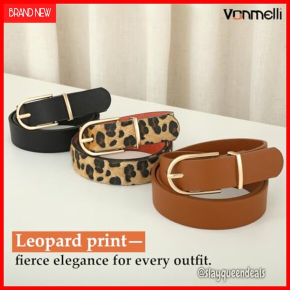 3 Pack Women's Faux Leather Belts Gold Buckle for Jeans Dresses - Picture 5 of 7